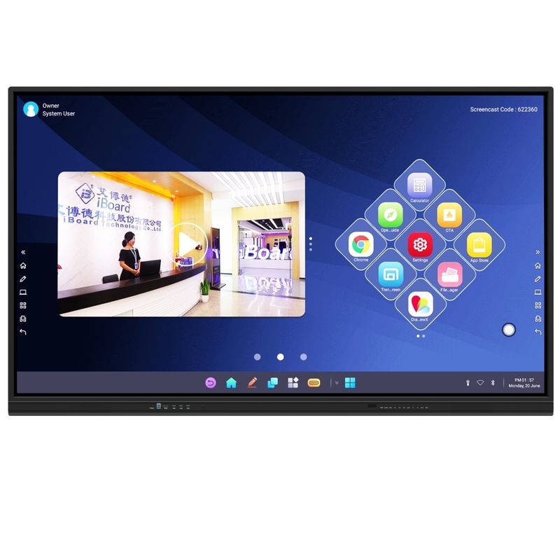 Experience the Power of Interactive Touch Screen Monitor 2mm Accuracy 15W*2 या 20W*2 स्पीकर और वायरलेस स्क्रीन प्रोजेक्शन